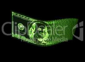 Digital currency is the future. Shot of a digitally engineered one hundred dollar bill against a black background.