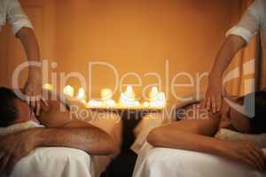 Enjoying a mutual massage. Shot of a mature couple enjoying a relaxing massage.