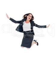 Success has her over the moon. Studio shot of an ecstatic looking businesswomen jumping for joy isolated on white.