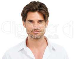 Face of modern masculine allure. Studio portrait of a handsome man isolated on white.