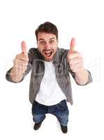 Youre doing great. High-angle shot of a happy young man in studio showing two thumbs up.