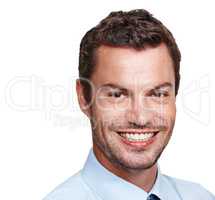 Success comes easy to him. Closeup portrait of a handsome young businessman isolated on a white background.