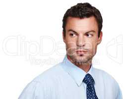 Hes got big business ideas. Head and shoulders image of a handsome businessman isolated on a white background.