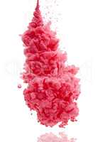 Its an explosion of color. Studio shot of pink ink in water against a white background.