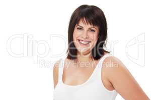 Happy to be me. Studio shot of a positive-looking young plus-size model wearing underwear isolated on white.