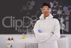A confident researcher. A portrait of a beautiful young scientist standing proudly in her laboratory.