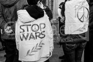 Genoa, Italy - 02 26 2022: Demonstration against Russian war in Ukraine.