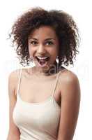 Enjoying her natural look. Portrait of a beautiful young woman expressing positivity on a white background.