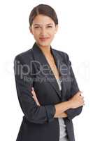 Shes the expert in her field. Studio shot of an attractive young businesswoman isolated on white.