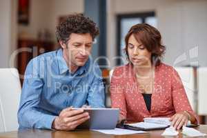 Joint finances, joint decisions. Shot of a husband and wife doing their budgeting at home.