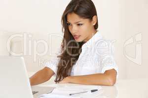 Modern convenience for the modern woman. Young woman working at her laptop.