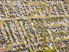 Aerial of suburbia. Aerial shot of suburban development.