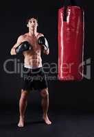 Any challengers. Studio shot of a young mixed martial artist.