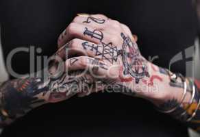 My journey, my tattoo. A cropped shot of tattooed hands.