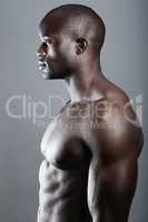 Pure masculinity. Studio shot of a bare-chested african american man.