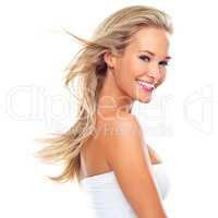 Her smile is second to none. Studio shot of a beautiful young woman with perfect skin isolated on white - This is an alternative version of iStock file 47631170.
