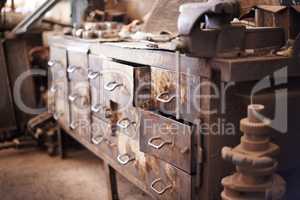 This bench has seen a lot of work. Shot of an old workbench.