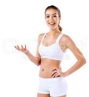 This is a solid recipe for success. Shot of a healthy woman posing against a white background.