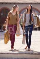 Quality time. Two attractive young woman with their shopping bags after a day of retail therapy.