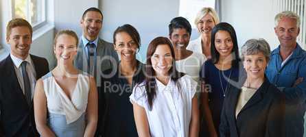 Were all different but as a team we fit together. Portrait of a diverse group of businesspeople in the office.