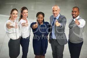 Youve got our backing. High angle portrait of a group of businesspeople pulling thumbs up.