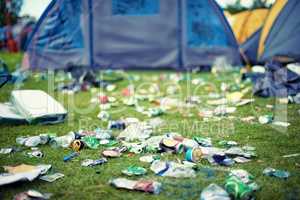 The effects of a festival. Shot of garbage at a festival.