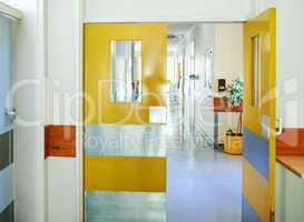 The doorway to good health. Interior shot of a hospital corridor.