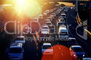 Getting home slowly. Shot of a traffic on the motorway.