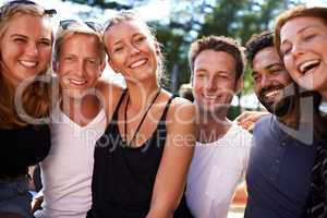 Good friends gathered together. Cropped shot of friends at the Skanderborg festival.