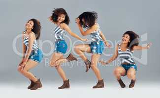 Expressions through dance. Composite image of a carefree young woman posing in studio.