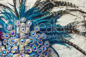Theres no such thing as too much sparkle. Still life shot of costume headwear for a samba dancer.