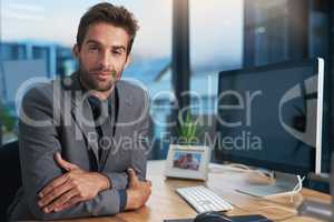 Driven to succeed. Portrait of a young businessman sitting at his desk.