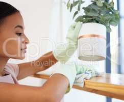 Keeping my surfaces squeaky clean. Shot of a young woman cleaning a surface at home.