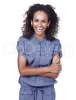 Her positivity is infectious. Studio portrait of a smiling young woman isolated on white.