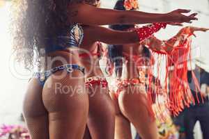 Let the rhythm move you. Rearview shot of samba dancers performing in a carnival.