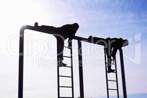 Perseverance training. Trainee pilots doing an obstacle course.