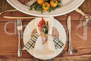 Ready, set, eat. Shot nicely set table with all kinds of food on it for a lunch party.