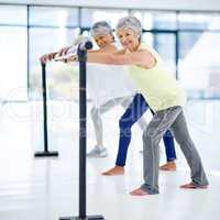 This is how weve chosen to spend our retirement. Shot of three senior women working out indoors.