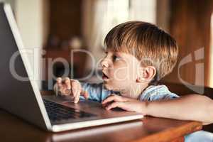 Immersed in media. Shot of an adorable little boy using a laptop at home.