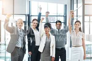 The persistent team is a profitable team. Portrait of a diverse team of colleagues cheering you on at work.