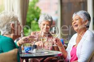 Good times with good friends. Cropped shot of a group of senior female friends enjoying a lunch date.