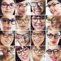 Variety of visions. Composite image of a diverse group of people wearing spectacles.