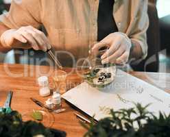 One tiny dosage does a world of good here. Cropped shot of an unrecognizable botanist adding a liquid nutrient to a water based plant inside a glass jar.