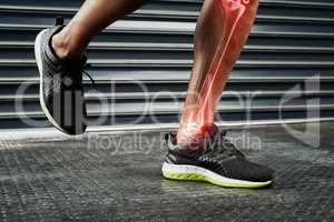 Always get the best shoes you can to avoid injury. Closeup shot of an athletes legs with cgi showing an inflammation in his tibia and fibula.