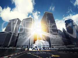 At the heart of the business world. Shot of tall buildings in an urban business district.