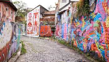 Urban expression. A street in a poor town.