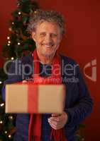 Open this one first. Shot of a mature man handing a gift to the viewer.