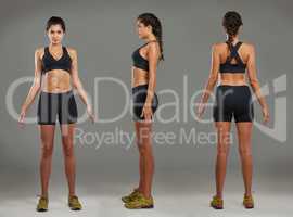 Built for being a athlete. Studio shot of a young attractive woman standing and showing of her athletic body physique.