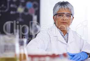 An inspiring woman of science. A senior female scientist working in her lab.