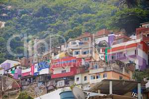 Mountainside housing. Shot of slums on a mountainside in Rio de Janeiro, Brazil.